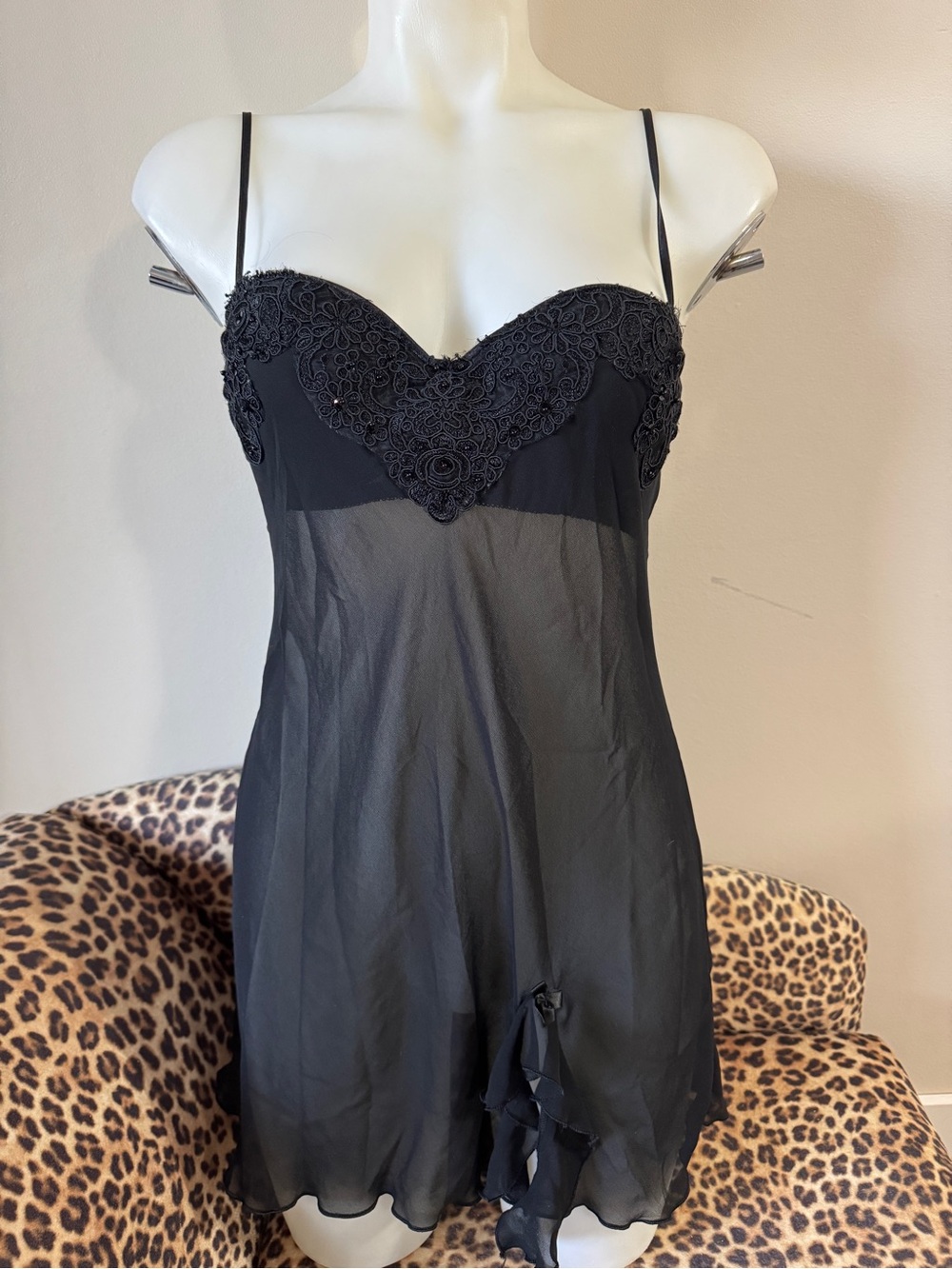 Y2K Linea Donatella Black Sheer Lace Babydoll Chemise